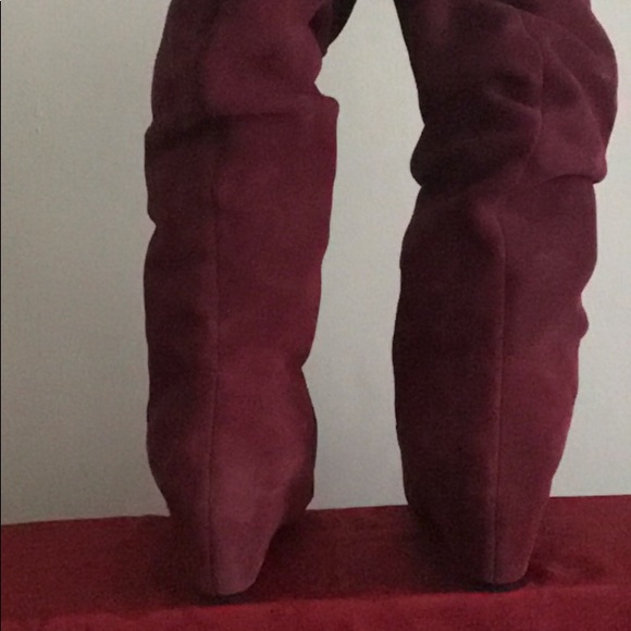 Burgundy Suede Mid Calf Boot - Picture 3 of 8